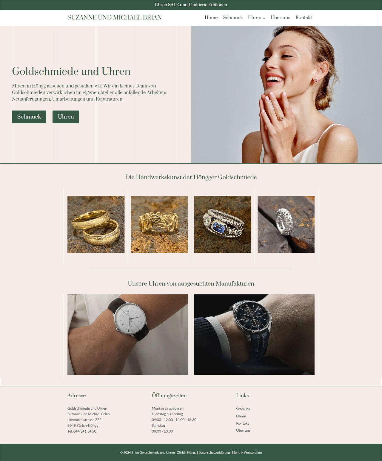 Neue Website Brian Schmuck und Uhren Zürich-Höngg