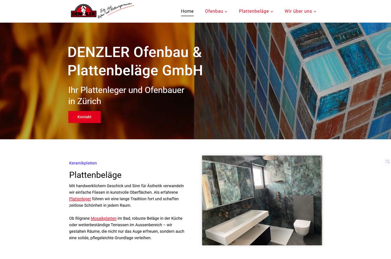 Denzler Ofenbau & Plattenbeläge neue Website Home
