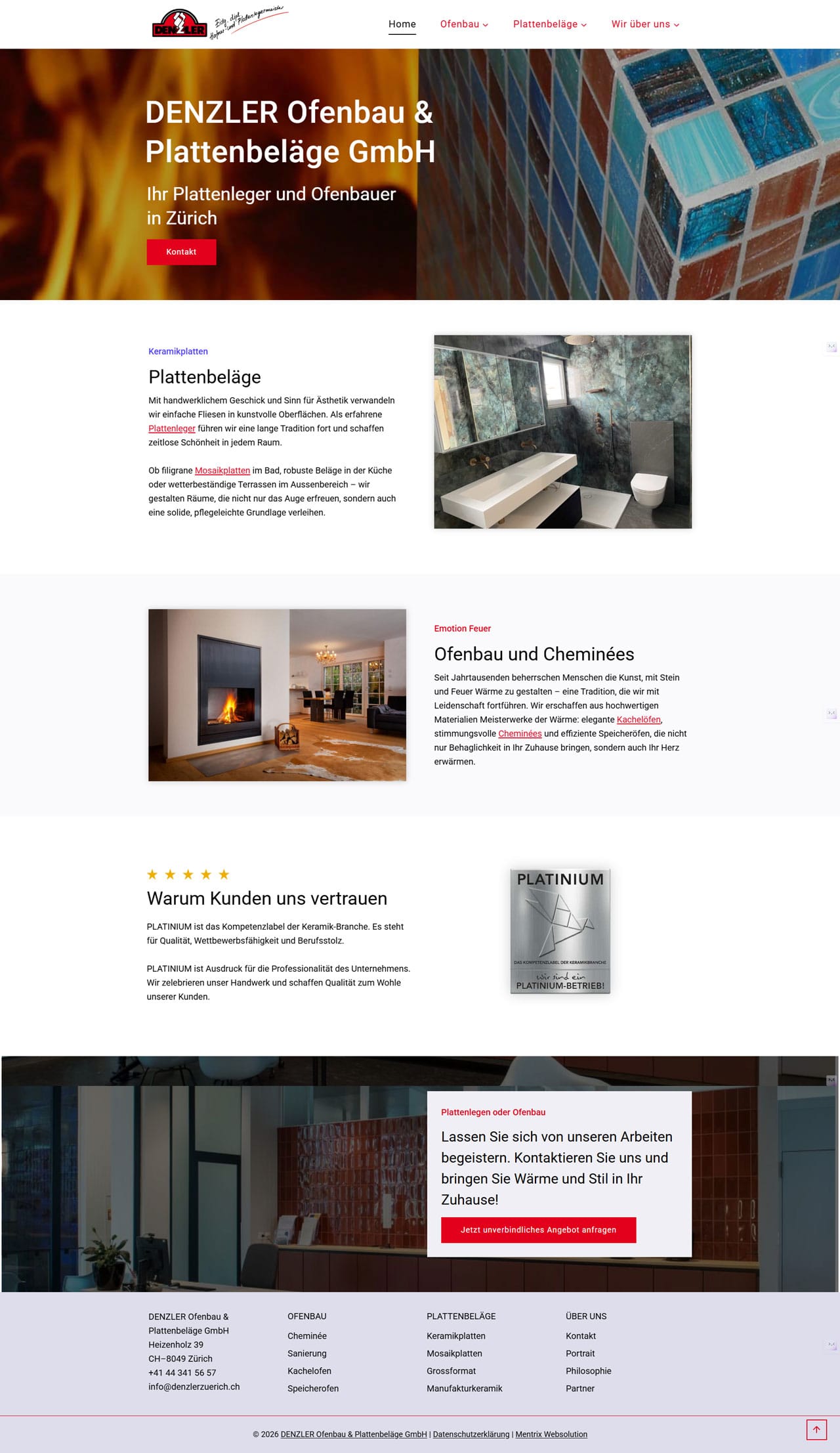 Denzler Ofenbau & Plattenbeläge neue Website