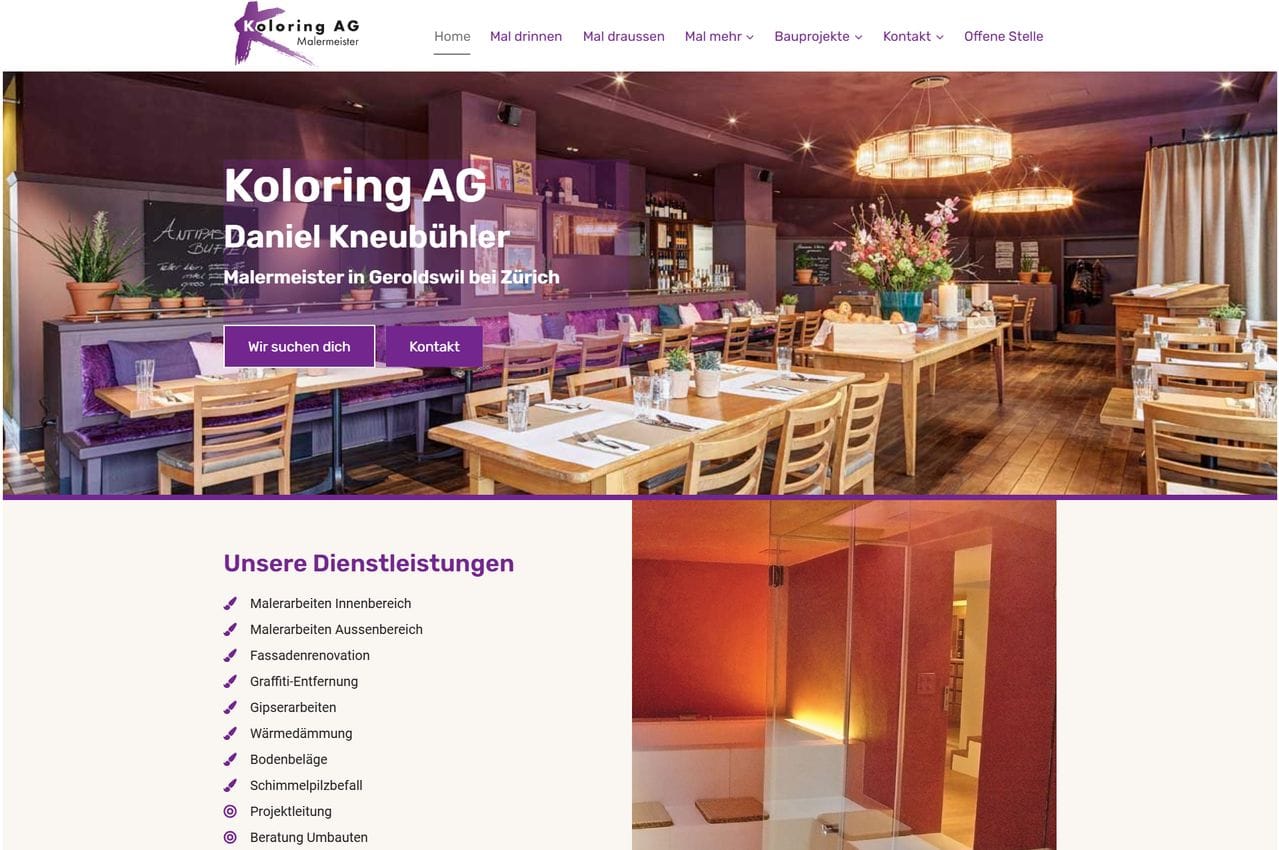 Referenz Koloring AG neue Website erstellen, Home Seite